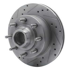 Ford E-350 Econoline Brake Rotor (1) - Front Left - R1 Concepts - Drilled & Slotted - Silver - `95-`07